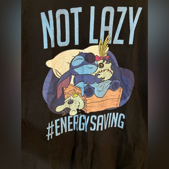 Disney Stitch Not Lazy Energy Saving Graphic Tee Shirt Size L - Picture 2 of 7